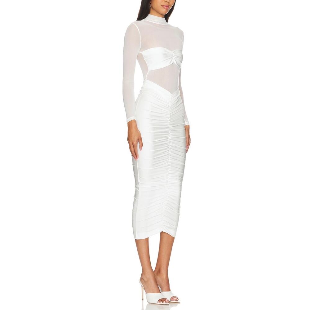 Seroya Levina Midi Dress White Mockneck Sheer Mesh Paneling New size XS